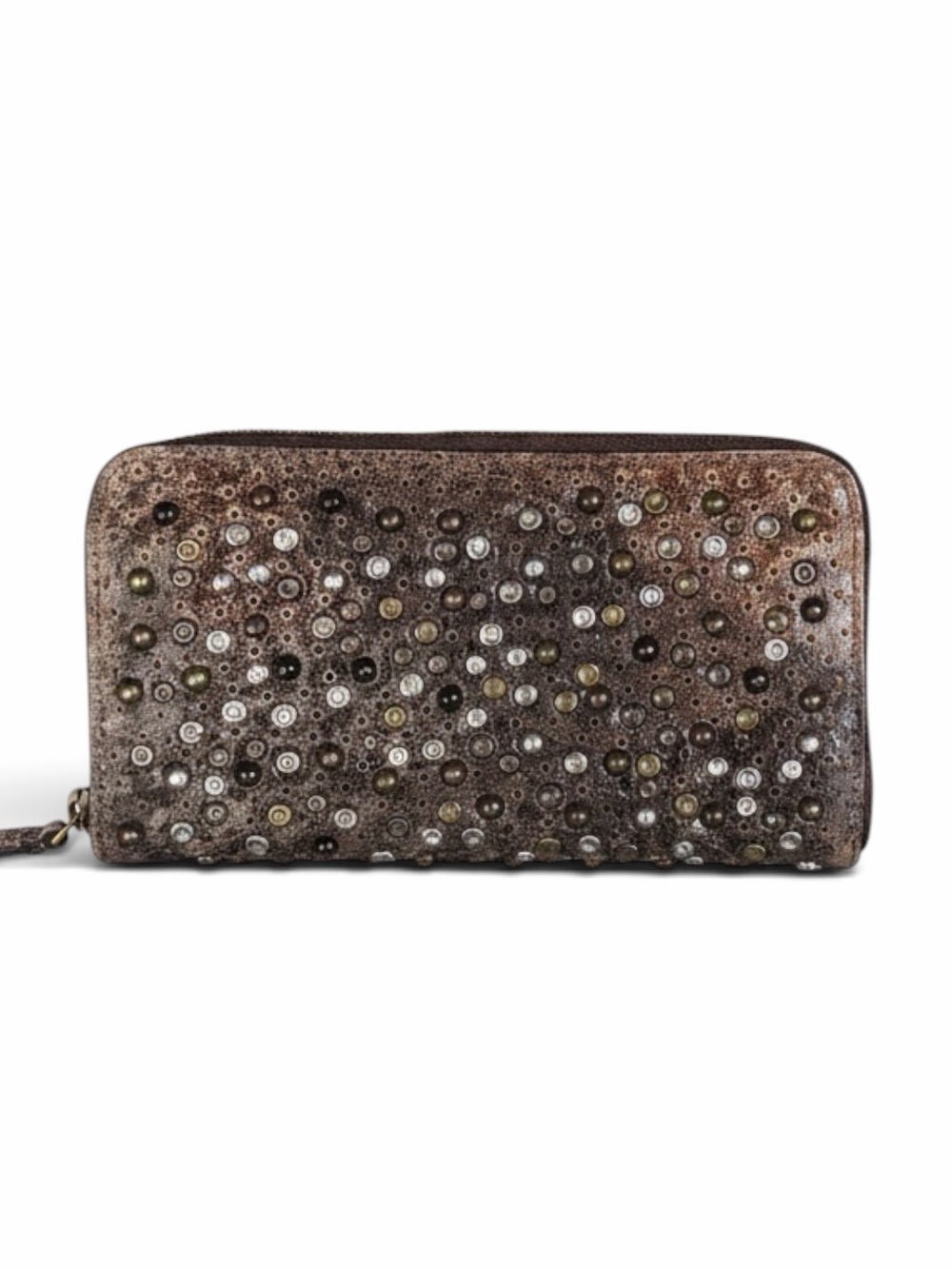 Frye Deborah Brown Studded Leather Zip Wallet